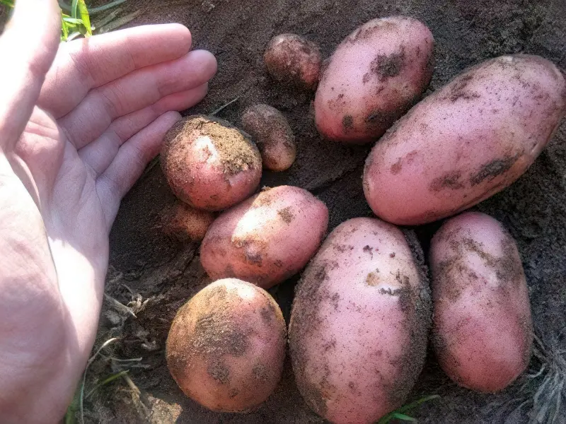 Урожай куща картоплі сорту Ред Скарлет
